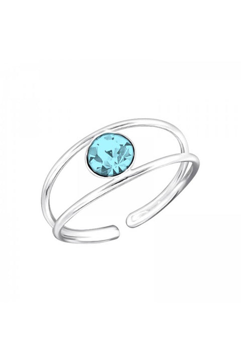 Sterling Silver Adjustable Toe Ring With Crystal - SS