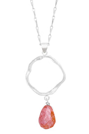 Strawberry Quartz & Orbit Pendant Necklace - SF