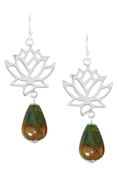 Mixed Jasper & Lotus Drop Earrings - SF