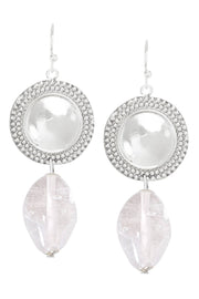 Clear Murano Glass & Vintage Disc Drop Earrings - SF