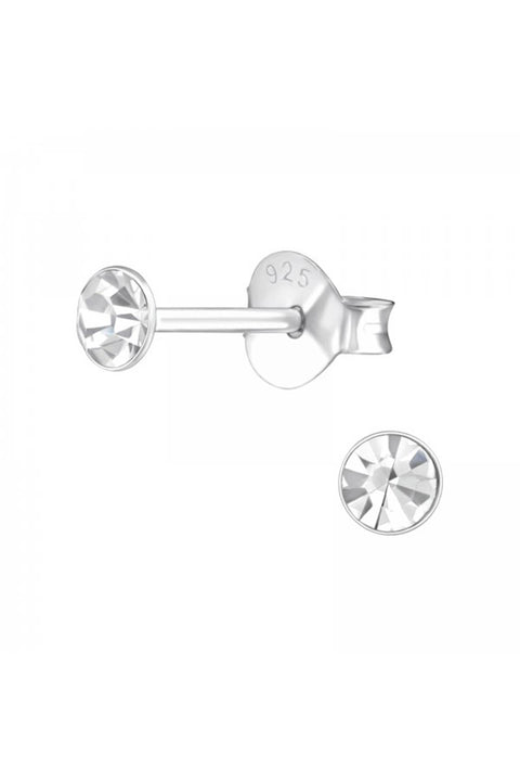 Sterling Silver Round 3mm Ear Studs With Crystals - SS