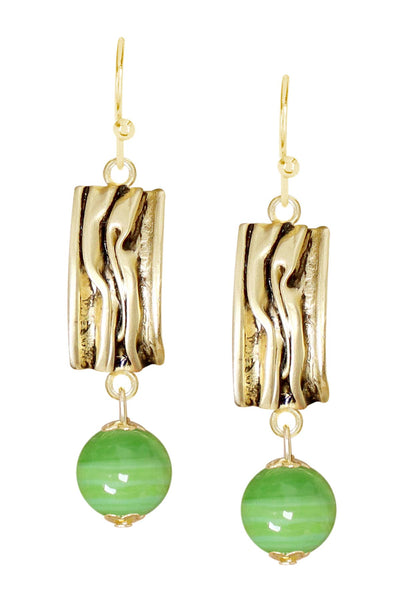 Green Murano Glass & Textured Rectangle Drop Earrings - GF