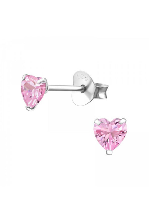 Sterling Silver Heart 4mm Ear Studs With Cubic Zirconia - SS