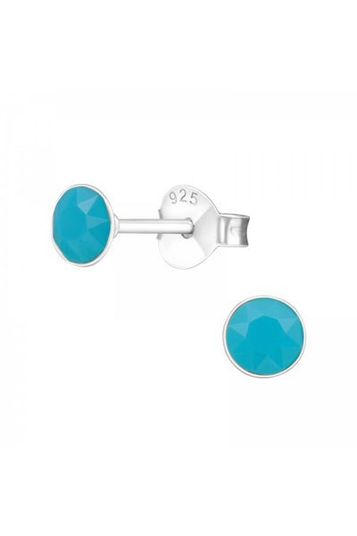 Sterling Silver Round 4mm Ear Studs With Crystals - SS