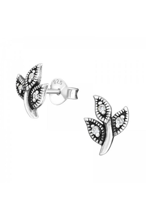 Sterling Silver Flower Ear Studs With Cubic Zirconia - SS