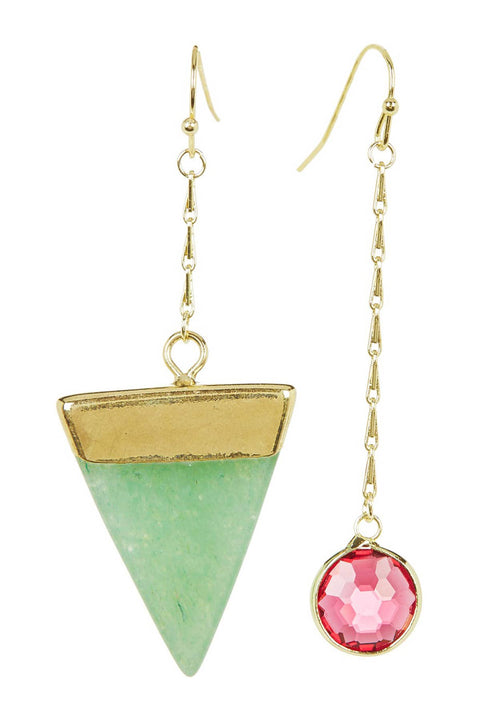 Green Aventurine & Raspberry Crystal Drop Earrings - GF