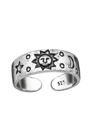 Sterling Silver Sun, Moon & Star Adjustable Toe Ring - SS