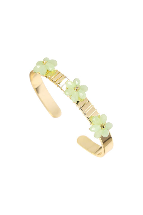 Green Austrian Crystal Flower Bloom Cuff Bracelet - GF