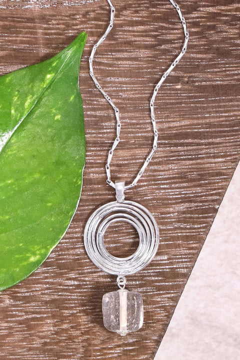 Clear Murano Glass & Swirl Disc Pendant Necklace - SF