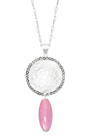 Pink Murano Glass & Hammered Coin Pendant Necklace - SF