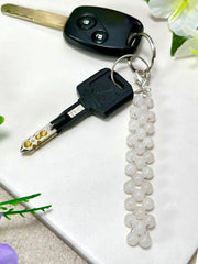 White Jade 6mm Mala Beads Braided Keychain - SF/GF