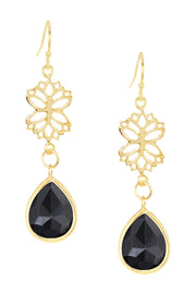 Hematite & Lotus Drop Earrings - GF