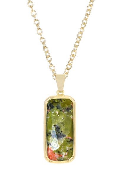 Unakite Rectangle Pendant Necklace - GF