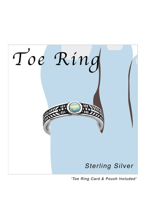 Sterling Silver Round Adjustable Toe Ring With Opal - SS