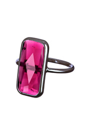 Raspberry Crystal Ring In Gunmetal - SF