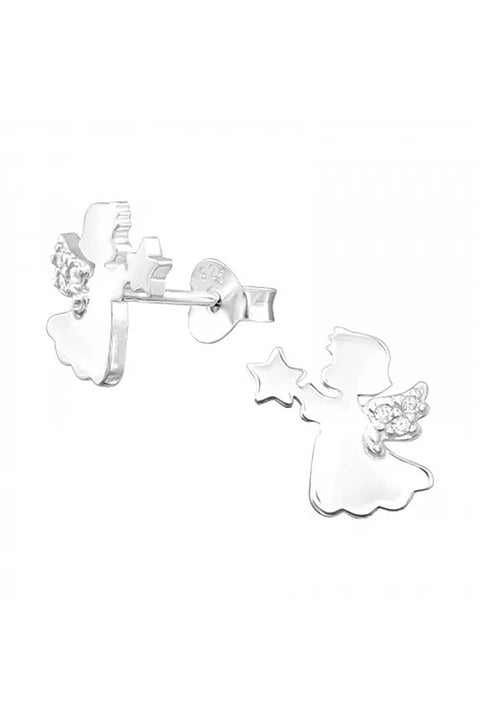 Sterling Silver Angel Ear Studs With Cubic Zirconia - SS