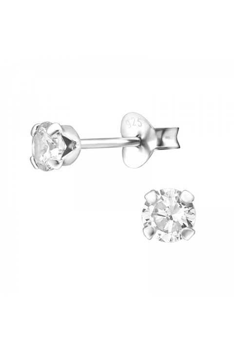 Sterling Silver Round 4mm Ear Studs With Cubic Zirconia - SS