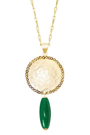 Green Murano Glass & Hammered Coin Pendant Necklace - GF