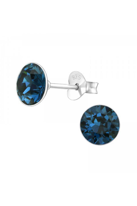 Sterling Silver Round Ear Studs With Genuine Crystals - SS