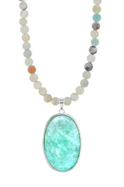 Amazonite Beads Necklace With Amazonite Pendant - SF