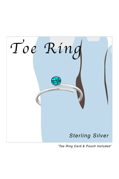 Sterling Silver Wire Adjustable Toe Ring With Crystal - SS