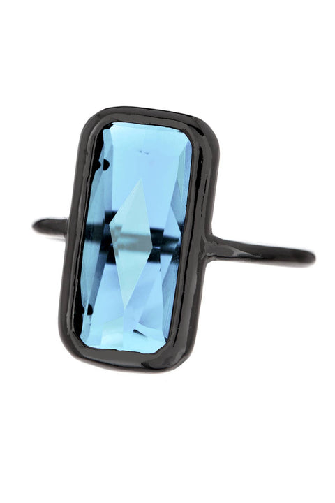 Sky Blue Crystal Ring In Gunmetal - SF