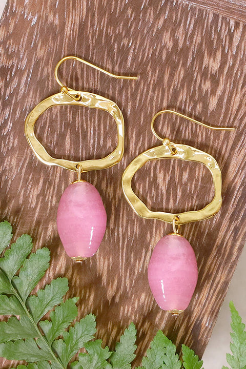 Pink Murano Glass & Freeform Drop Earrings - GF