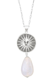 White Murano Glass & Aztec Sun Pendant Necklace - SF