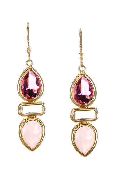 Raspberry Mixed Crystal Drop Earrings - GF