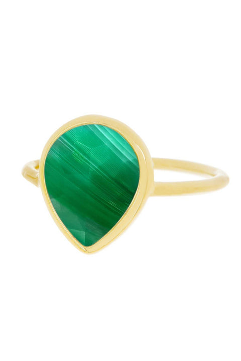 Green Lace Agate Teardrop Ring - GF