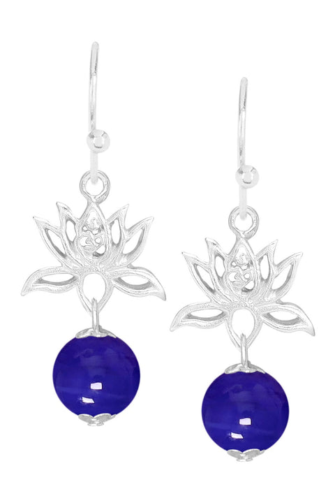 Blue Murano Glass & Lotus Drop Earrings - SF