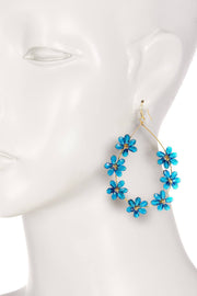 Blue Austrian Crystal Flower Bloom Statement Earrings - GF