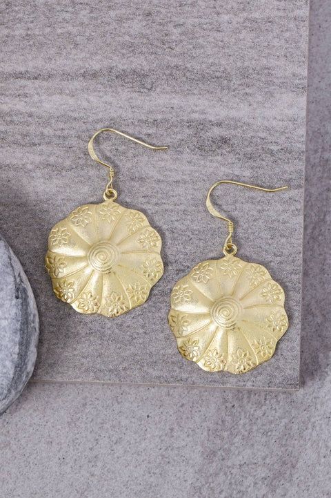 Hammered Flower Disc Earrings - GF