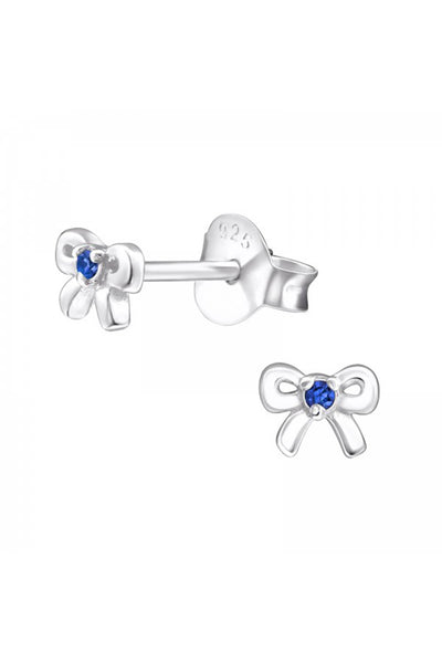 Sterling Silver Birthstone Bow Ear Studs With CZ - SS