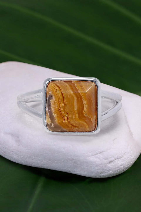 Crazy Lace Agate Square Cut Ring - SF