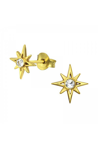 Sterling Silver Northern Star Ear Studs With Crystal - VM