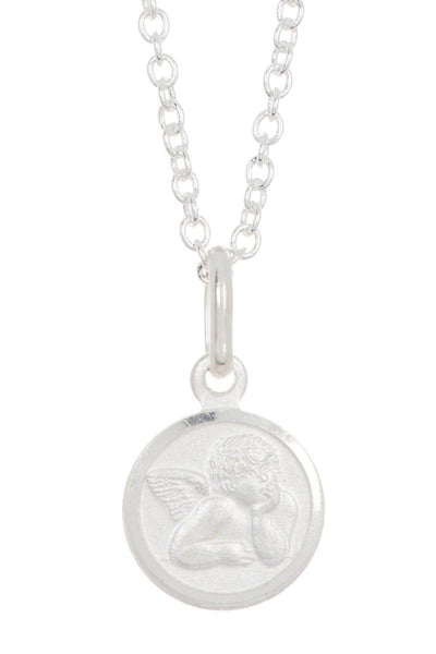 Sterling Silver Guardian Angel Medallion Necklace - SF