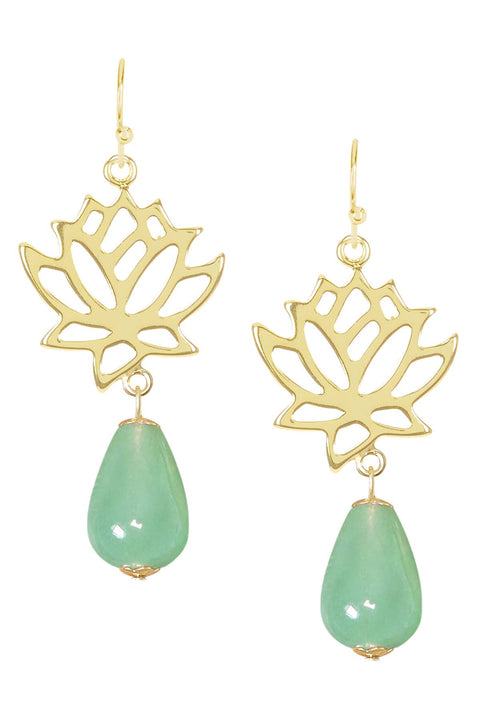 Green Aventurine & Lotus Drop Earrings - GF