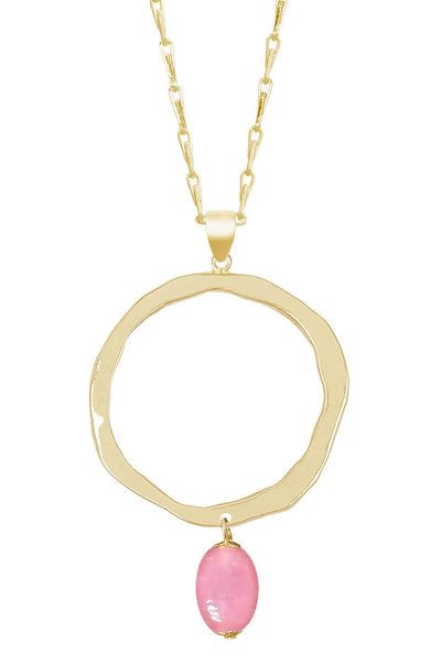 Pink Murano Glass & Hammered Hoop Pendant Necklace - GF