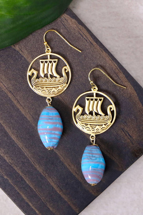 Murano Glass & Viking Ship Drop Earrings - GF