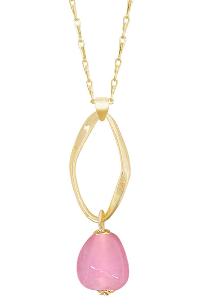 Pink Murano Glass & Freeform Hoop Pendant Necklace - GF