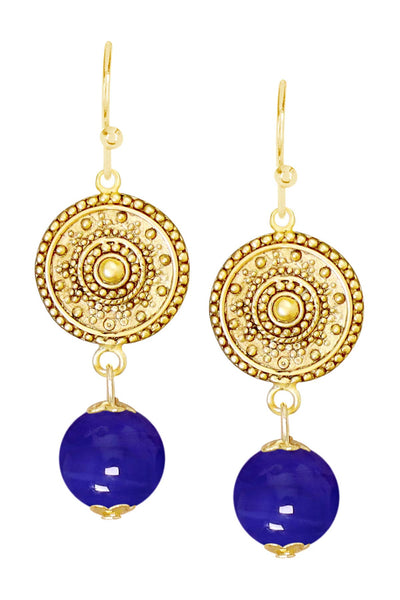 Blue Murano Glass & Mandala Disc Drop Earrings - GF