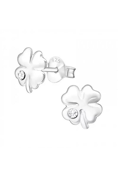 Sterling Silver Clover Ear Studs With Crystal - SS