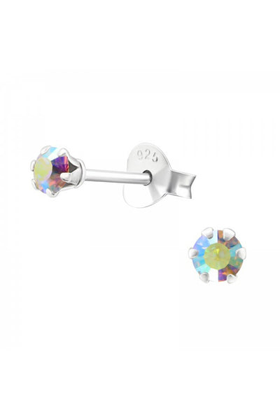 Sterling Silver Round 3mm Ear Studs With Crystals - SS