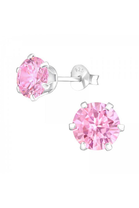 Sterling Silver Round 7mm Ear Studs With Cubic Zirconia - SS