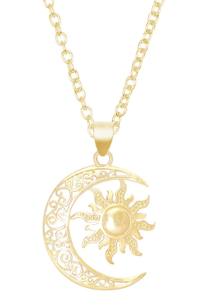 14k Gold Plated Sun & Moon Drop Pendant Necklace - GF