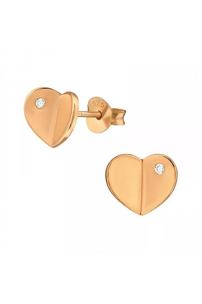 Sterling Silver Heart Ear Studs With Cubic Zirconia - RG