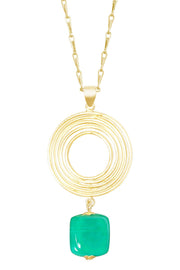 Green Murano Glass & Swirl Disc Pendant Necklace - GF