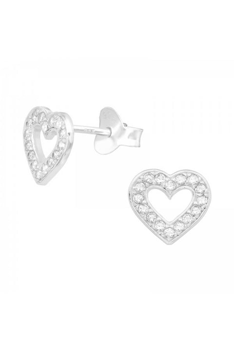 Sterling Silver Heart Ear Studs With Cubic Zirconia - SS