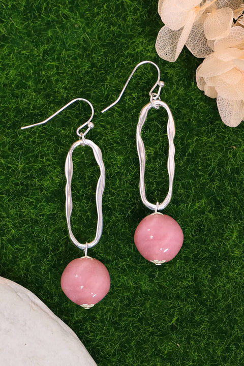 Pink Murano Glass & Freeform Hoop Drop Earrings - SF